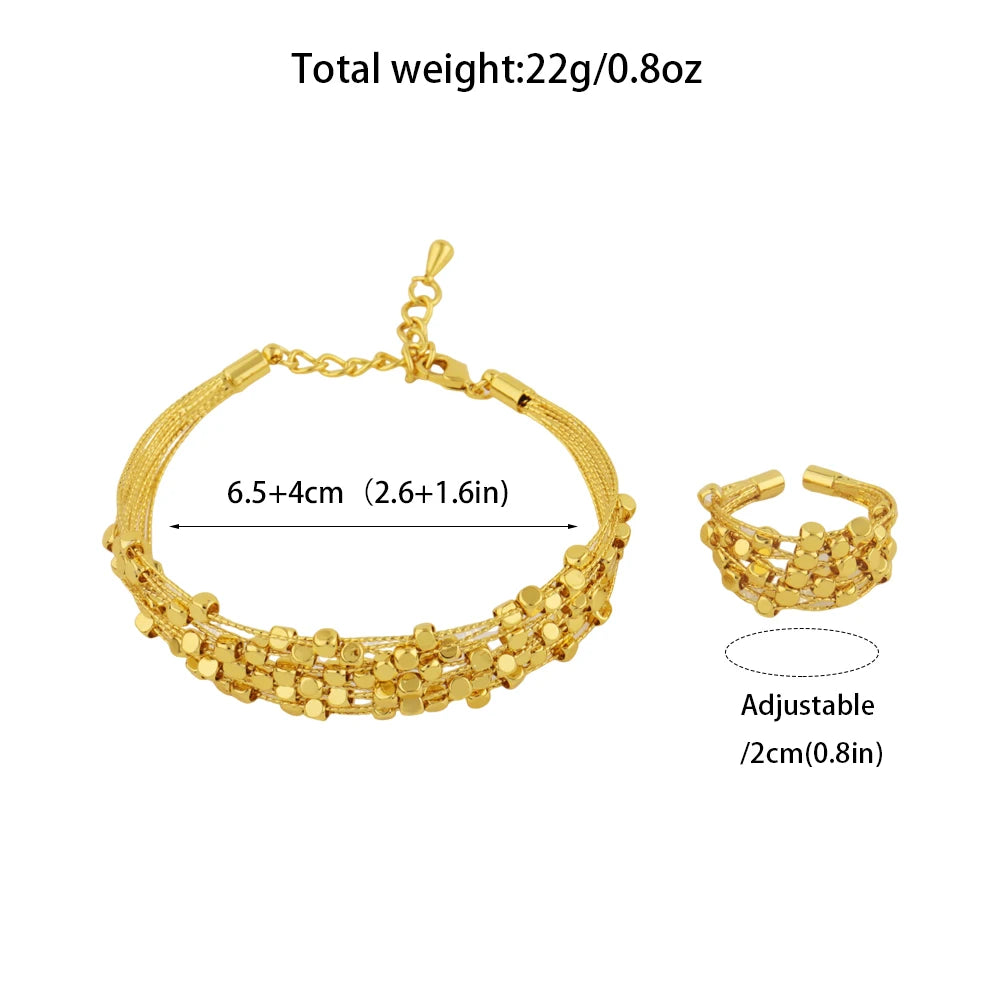 Ethiopia Dubai Little Pearl Women Jewelry Set Gold Color Arab Blange Hollow out Rings Apply For Party Wedding Daily Wear Summer
