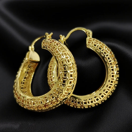 Stainless Steel Gold Color Geometric Metal Mesh Earrings Gold Plated Circle Earring For Women Girls New Trend Jewelry Gift