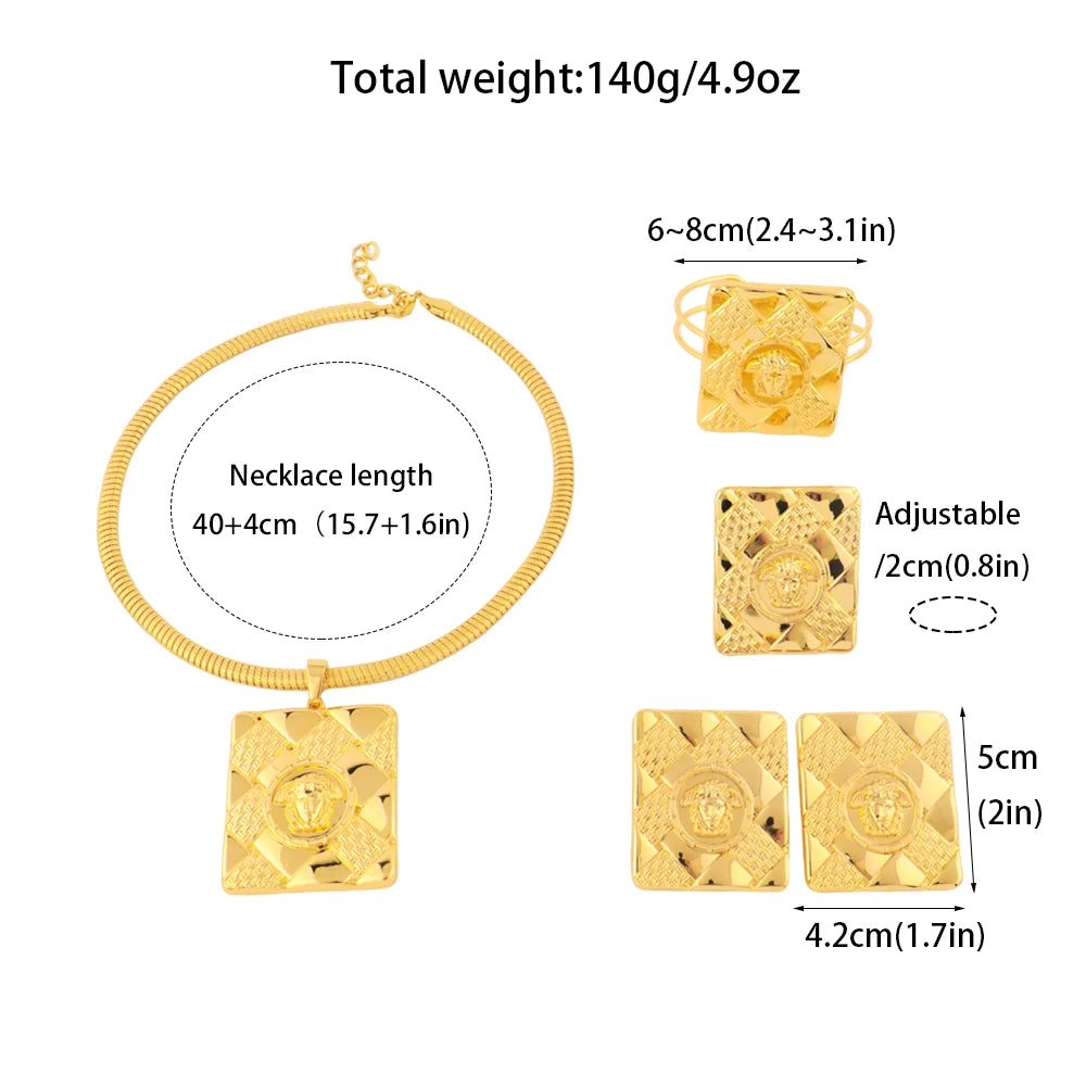 Dubai Luxury Jewelry Set for Women 18K Gold Plated Necklace Bracelet Ring Earrings Classic Daily Wear Party Gift