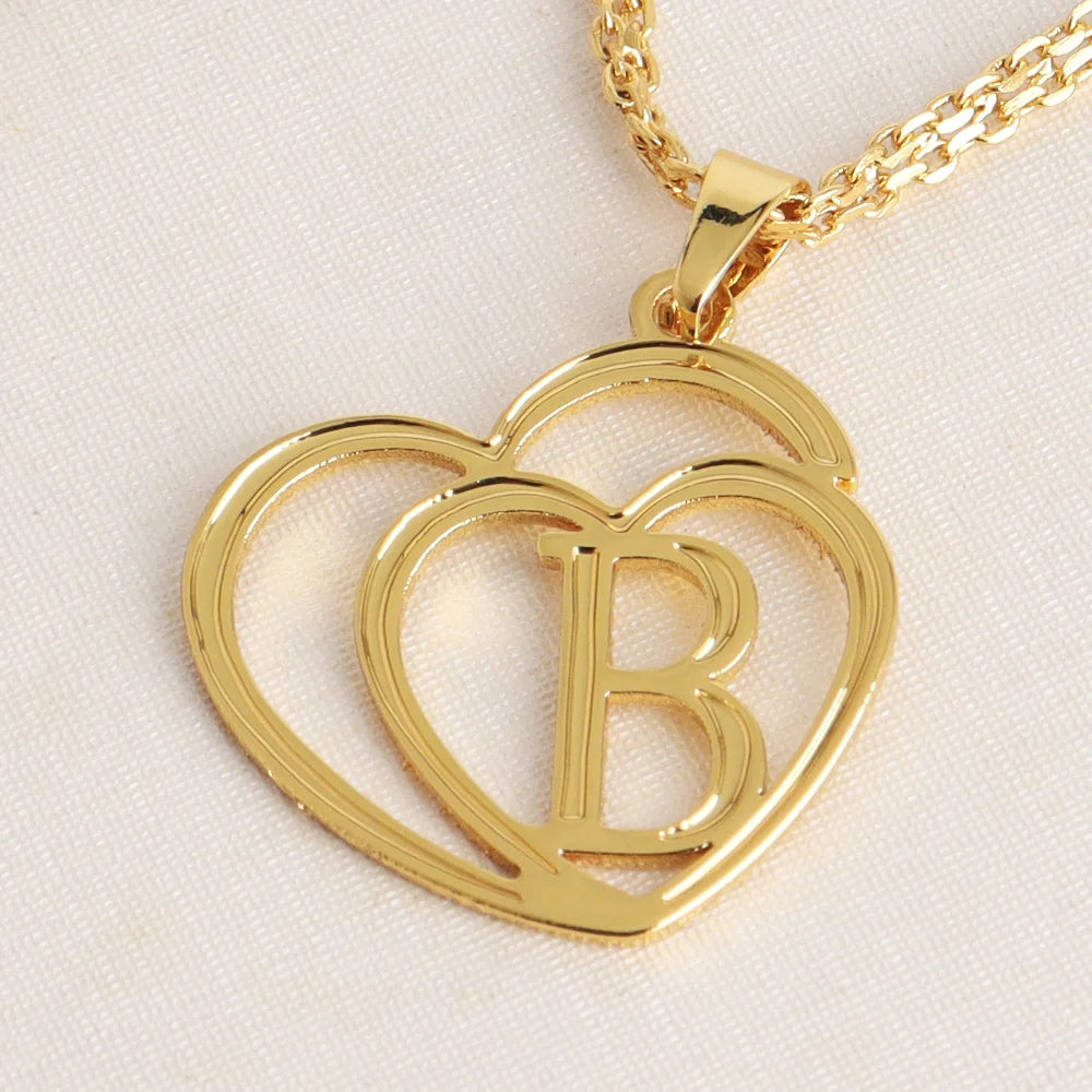 Women Gold Color Initial Alphabet Heart Pendant Charm Jewelry Stainless Steel Necklace Simple Clothing Accessories Party Gift
