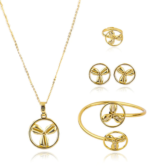 Fashion Gold Plated Necklace Bracelet Earrings Ring Jewelry Set for Women Baby Elegant Jewelry Sets for Wedding Party Gift