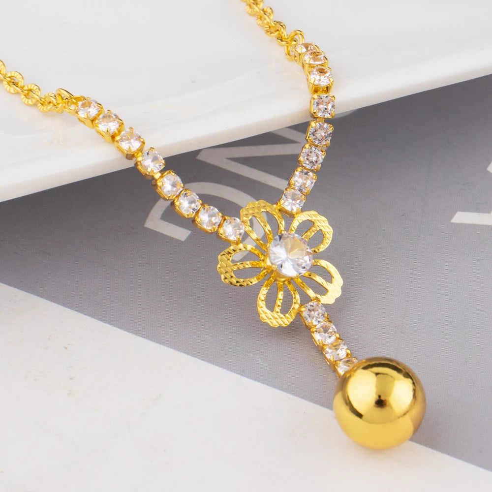 France Delicate Zircon Necklace Earrings For Women Girls Old Money Wind Gold Color Clavicle Chain Jewelry Set For Summer Wear