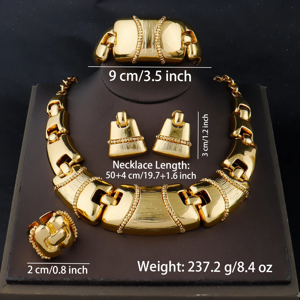 Plated Italy-French Round Bead Necklace & Earrings Jewelry Set for Women, Smooth Color Gift for Party Wedding