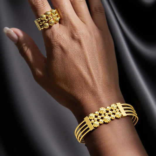 Multi Layer Gold Color Beads Bracelets Ring 18K Gold Plated Bangles Dubai Women Luxury Wedding Party Jewelry Gift
