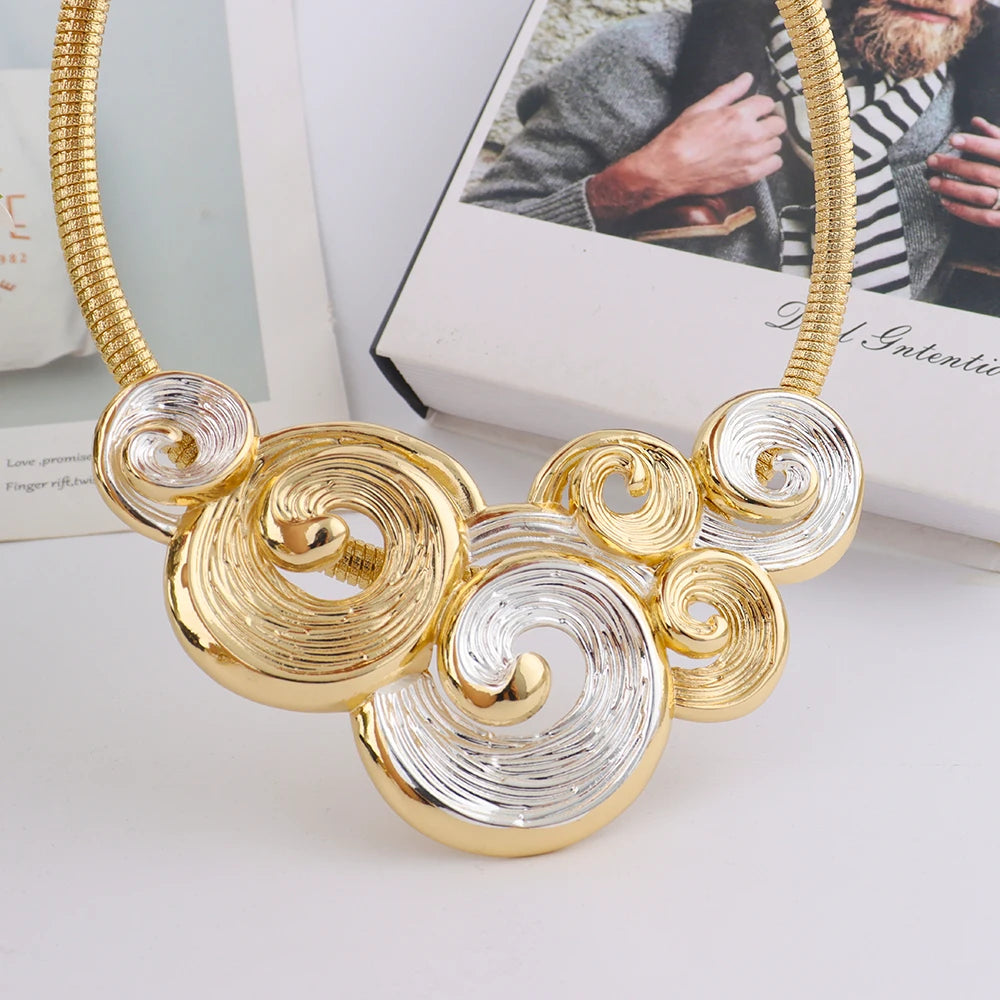 Fashionable Summer Vacation Jewelry Set for Women Ocean Sea Wave Shape Earring Necklace Exaggerated Ring Bangle for Beach Party