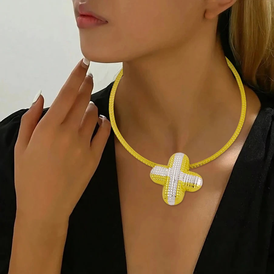 Luxury and Chunky Dual Color + Shape Jewelry Set for Women Nigeria High Quality Earrings Choker Necklace Gift for Party Daily
