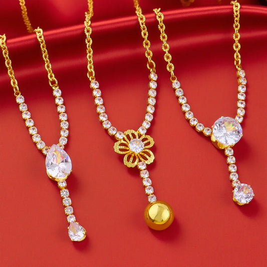 Full of Rhinestones 18K Gold Plated Stainless Steel Earrings Necklace New Trendy Zircon Jewelry Simple Wedding Jewelry