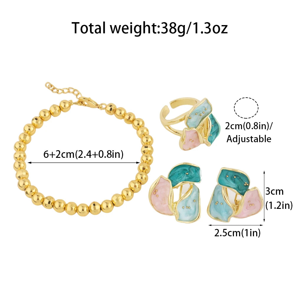 Dopamine Color Jewelry Set For WomenTrendy Earrings Ring Gold Color Bangle Set Advanced Jewelry For Party Wedding Anniversary
