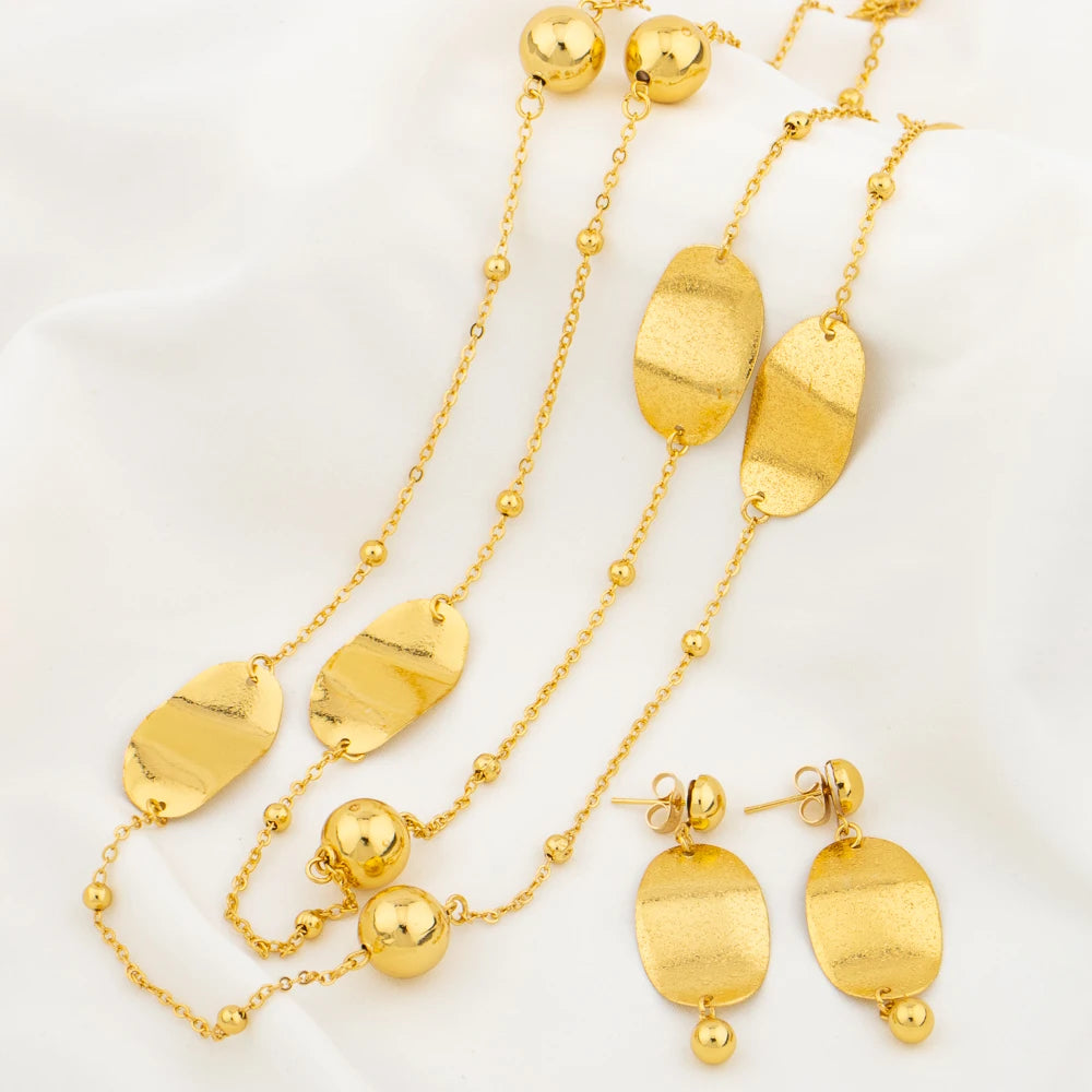 Gold Plated Long Chain for Women Fashion Necklace Copper Round Bead Geometry Pendant Party Wedding Waist Chain Jewelry Accessory