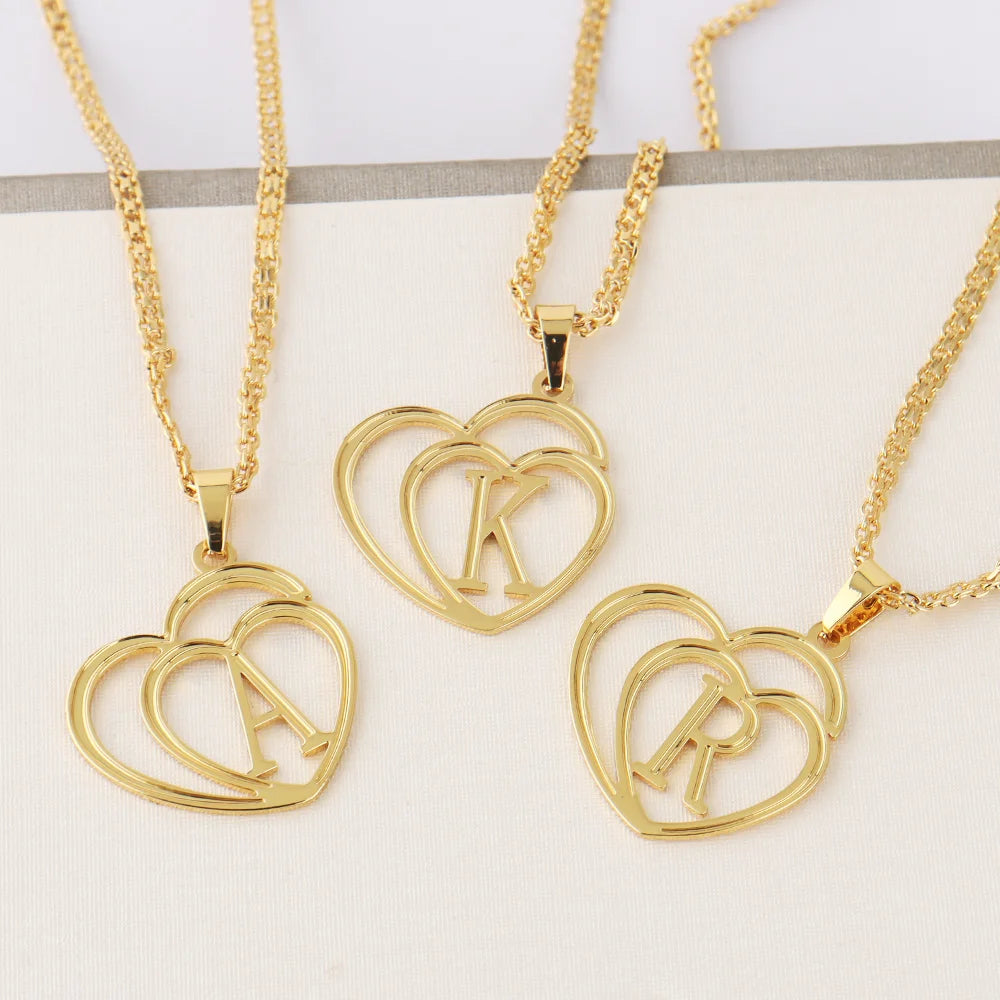 Women Gold Color Initial Alphabet Heart Pendant Charm Jewelry Stainless Steel Necklace Simple Clothing Accessories Party Gift