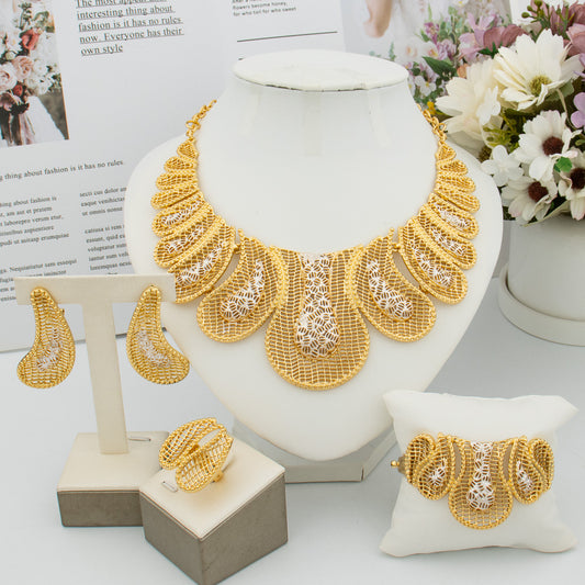 Fashion Dubai Gold Plated Jewelry Set for Women Nigerian African Luxury Necklace Earrings Bracelet Ring Set Trendy Accessories