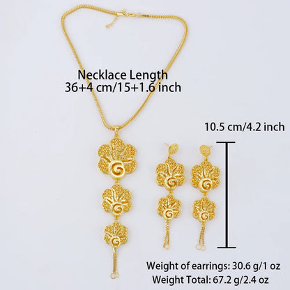 Luxury Earrings Necklace Jewelry Sets For Women Indian Dubai Gold Color African Arabic Wedding Bridal Party Gifts Accessories