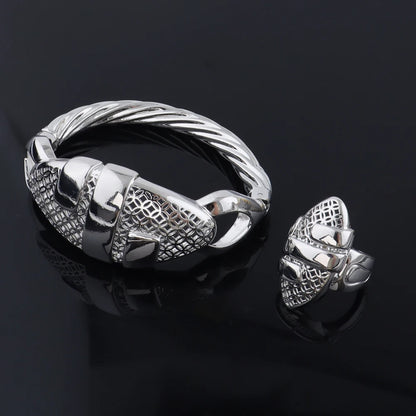 Women Charm Bracelet 18k Gold Color Bracelet Rings Jewelry For Women Wedding Jewelry African Party Gift Nigerian Jewellery