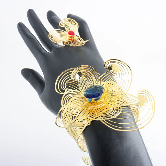 African Luxury Bracelet Ring & Earrings Necklace Set for Women, Exquisite Daily to Banquet Gift, Elegant Jewelry Women
