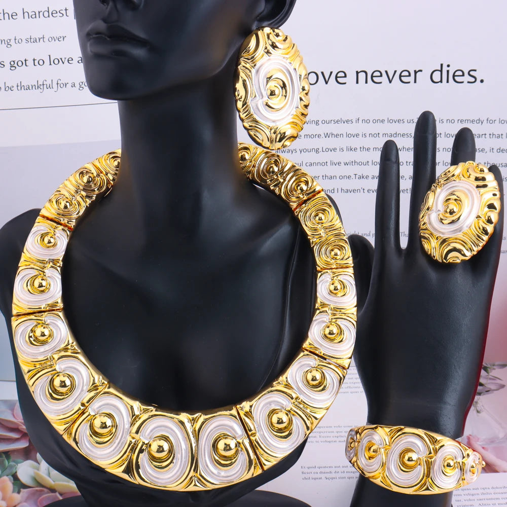 2025 Fashion Tone Bold Classic Jewelry Set for Women – Big Necklace, Earrings, Ring & Bracelet, Daily Party Wear, Fine