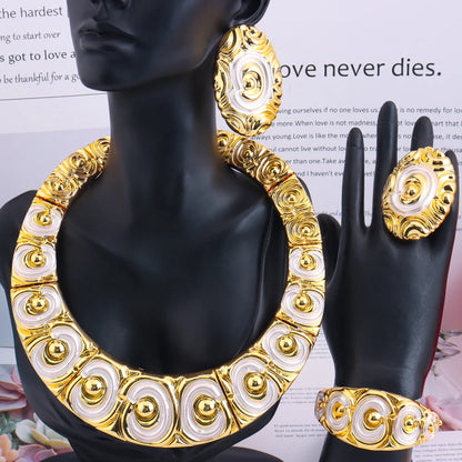 2025 Fashion Tone Bold Classic Jewelry Set for Women – Big Necklace, Earrings, Ring & Bracelet, Daily Party Wear, Fine