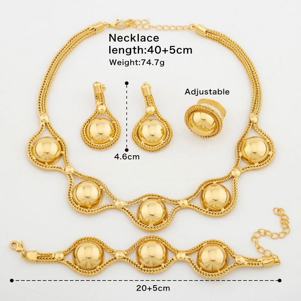 Luxury Gold Color Jewelry Set Beads Design Earrings Bracelet Earrings Necklace African Dubai Drop Earrings Fashion Italy Jewelry