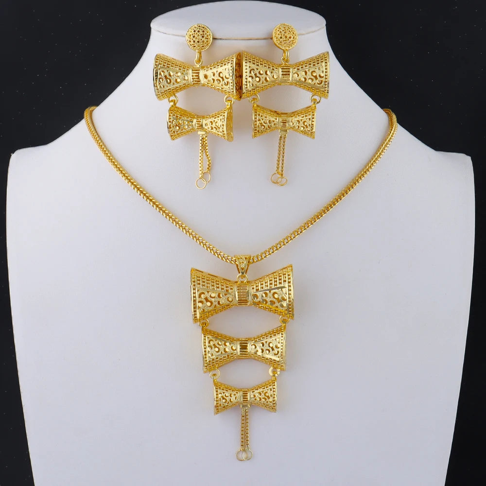 Dubai Gold Color Jewelry Set For Woman Bridal Nigerian African Luxury Necklace Earrings Jewellery Set Wedding Bridal Party Gifts