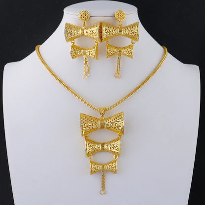 Dubai Gold Color Jewelry Set For Woman Bridal Nigerian African Luxury Necklace Earrings Jewellery Set Wedding Bridal Party Gifts