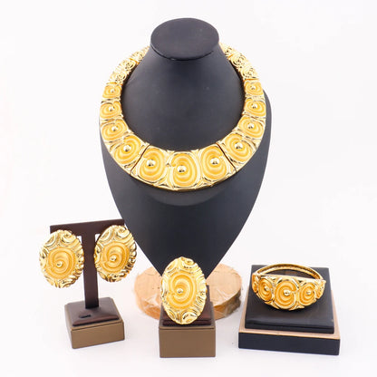 2025 Fashion Tone Bold Classic Jewelry Set for Women – Big Necklace, Earrings, Ring & Bracelet, Daily Party Wear, Fine