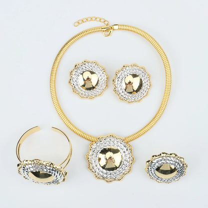 Italian Gold Plated Jewelry Sets Wedding Dubai Choker Necklace Bracelet Earring Ring Nigerian Bridal Set African Jewelery