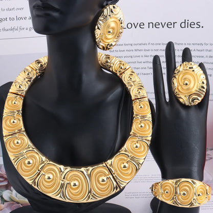 2025 Fashion Tone Bold Classic Jewelry Set for Women – Big Necklace, Earrings, Ring & Bracelet, Daily Party Wear, Fine