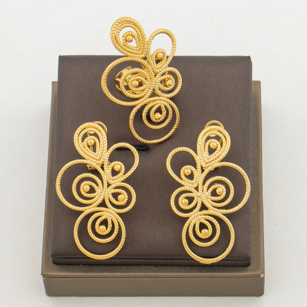 Luxury 2pcs jewelry set African Gold Color earrings ring Set Dubai engagement jewelry set for Women Wedding earrings Rings Gift