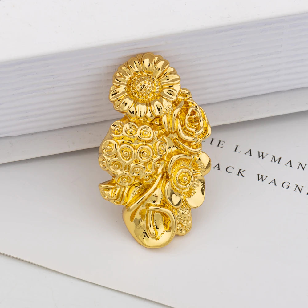 Gold Plated Bangle and Ring Set Fashion Romantic Rose Design Hollow Bracelet 18k Gold Color Jewelry Accessorie for Weddings