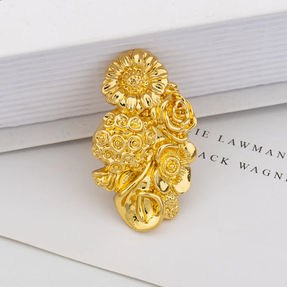 Gold Plated Bangle and Ring Set Fashion Romantic Rose Design Hollow Bracelet 18k Gold Color Jewelry Accessorie for Weddings