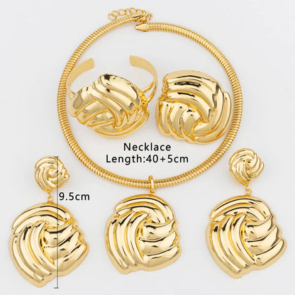 Luxury Female Jewelry Set Gold Color Necklace Big Circle Earrings Bangle Ring for Fashion Women Dubai African Party Jewelry