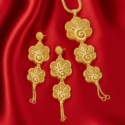 Luxury Earrings Necklace Jewelry Sets For Women Indian Dubai Gold Color African Arabic Wedding Bridal Party Gifts Accessories
