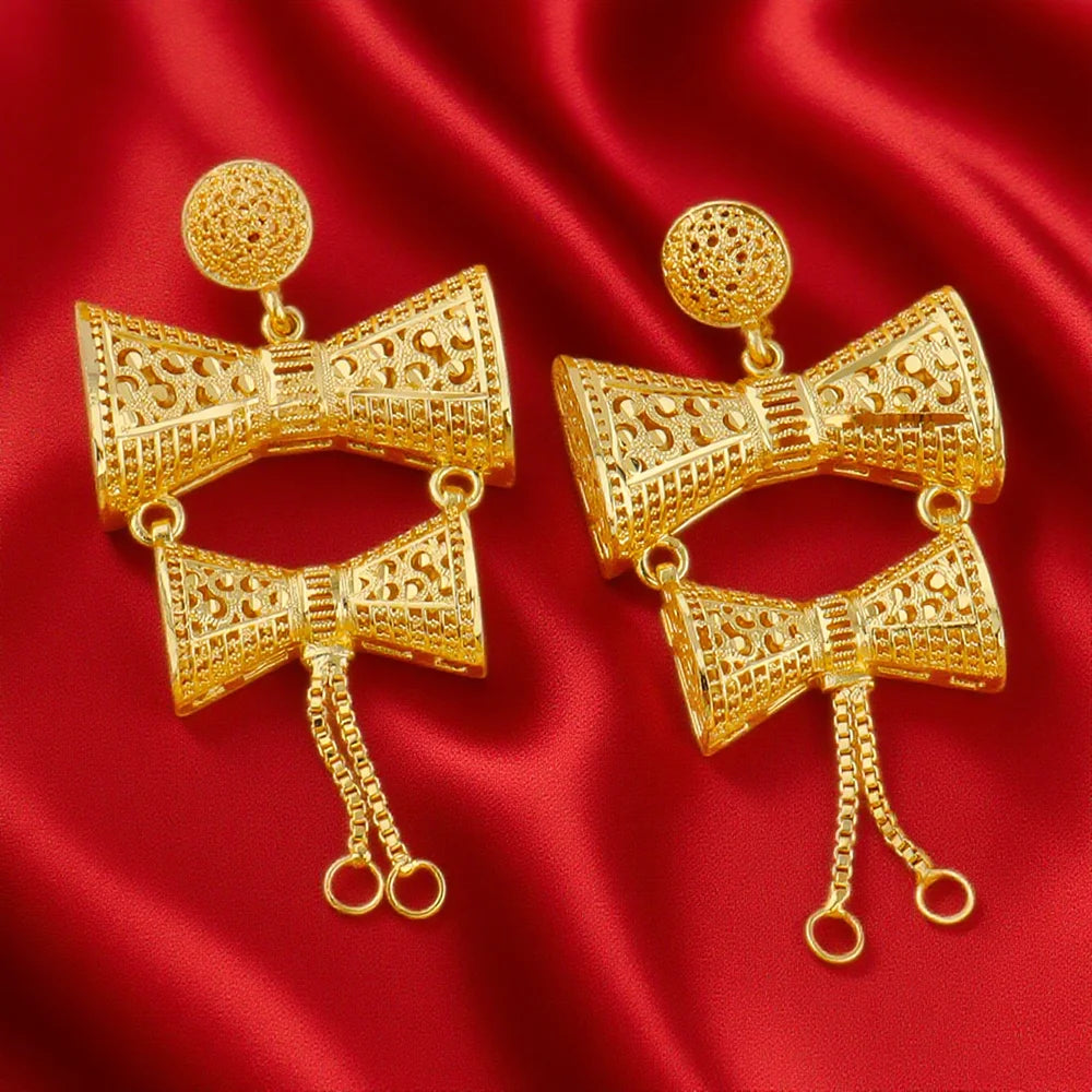 Dubai Gold Color Jewelry Set For Woman Bridal Nigerian African Luxury Necklace Earrings Jewellery Set Wedding Bridal Party Gifts