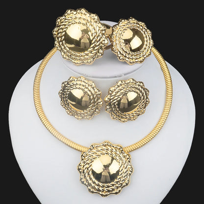 Italian Gold Plated Jewelry Sets Wedding Dubai Choker Necklace Bracelet Earring Ring Nigerian Bridal Set African Jewelery