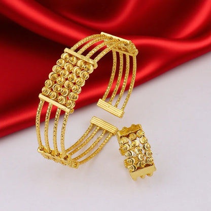 Flower Cuff Bracelet 24K Gold Color Bangle for Women Stainless Steel Bangles Arabic Indian Women Charm Luxury Bangles Gifts