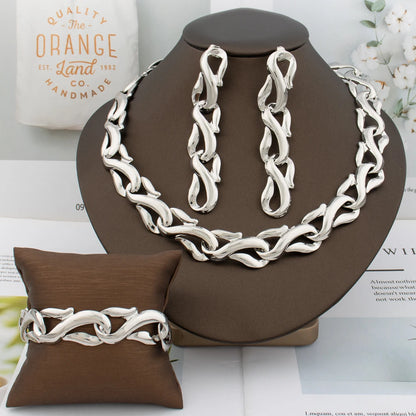 Color Stainless Steel Jewelry Set for Women: Minimalist Choker Chain Necklace, Drop Earrings & Bracelet, Punk Gift, Ele