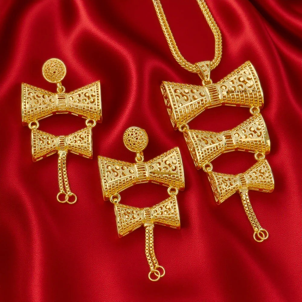 Dubai Gold Color Jewelry Set For Woman Bridal Nigerian African Luxury Necklace Earrings Jewellery Set Wedding Bridal Party Gifts