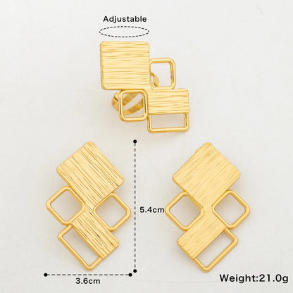 18k Gold Color Earrings with Ring Jewelry Set for Bridal African Clip Earrings and Finger Ring 2Pcs Set for Engagement Jewellery
