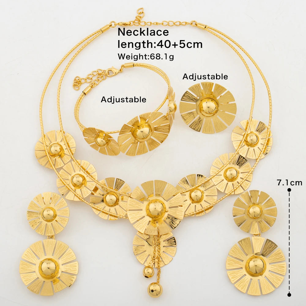 Fashion Women Jewelry Set for Party Bohemia Flower Design Necklace and Earrings 18k Gold Color Bangle Jewelry Accessories Gifts