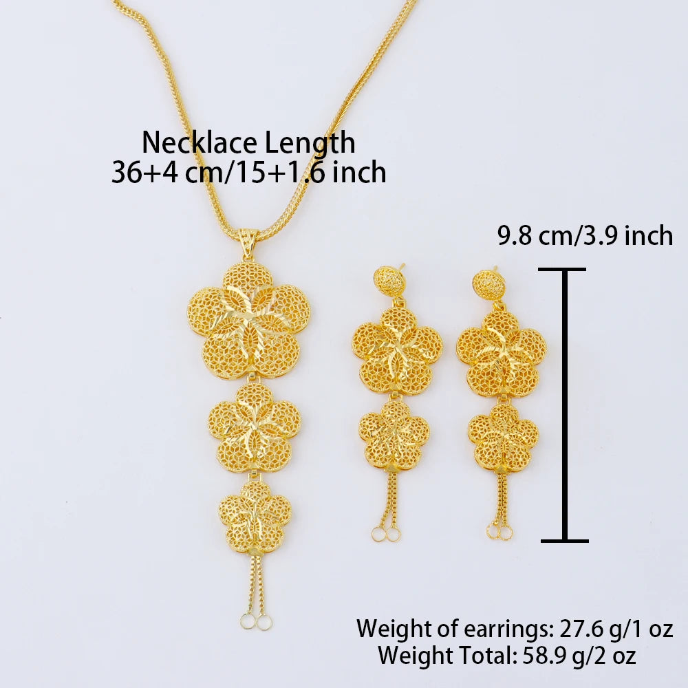 Brazilian 24K Gold Color Jewelry Sets Dubai Luxury Necklace Earrings For Nigerian Indian Bridal Set Party Gifts Accessories