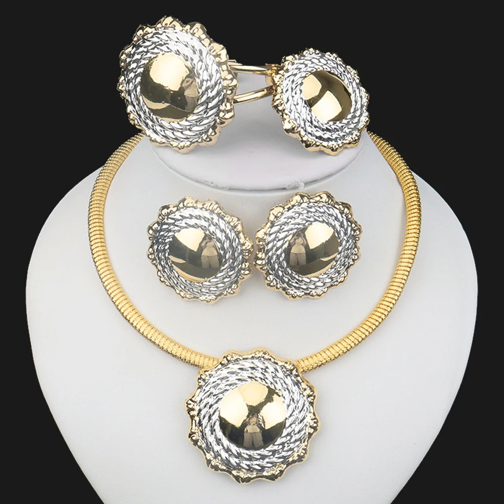 Italian Gold Plated Jewelry Sets Wedding Dubai Choker Necklace Bracelet Earring Ring Nigerian Bridal Set African Jewelery