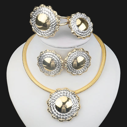 Italian Gold Plated Jewelry Sets Wedding Dubai Choker Necklace Bracelet Earring Ring Nigerian Bridal Set African Jewelery