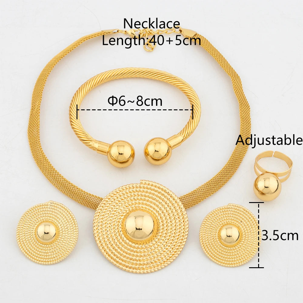 Elegant Golden Plated Necklace & Earring Set for Women – Party Wedding Fashion Jewelry Gift, Chic Accessories for Jewelry Lover