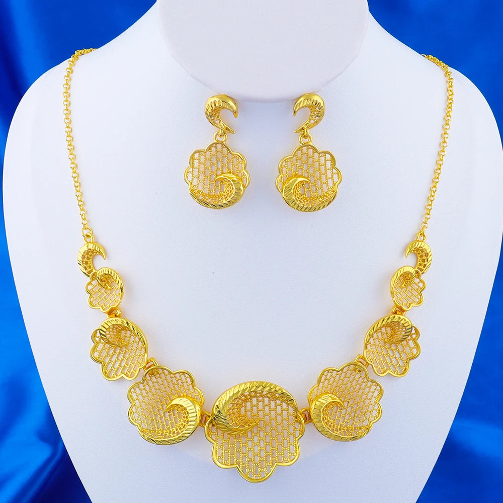 New Fashion Brazilian 24K Gold Color Jewelry Sets Wedding Dubai Necklace Earrings For Women Nigerian Indian Bridal Party Gifts