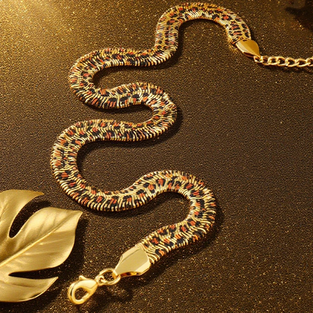 High Quality Stainless Steel Necklace Bracelet Dubai Fashion Exaggerated Snake Print Gold Plated Jewelry Set Gift Party Ball Set