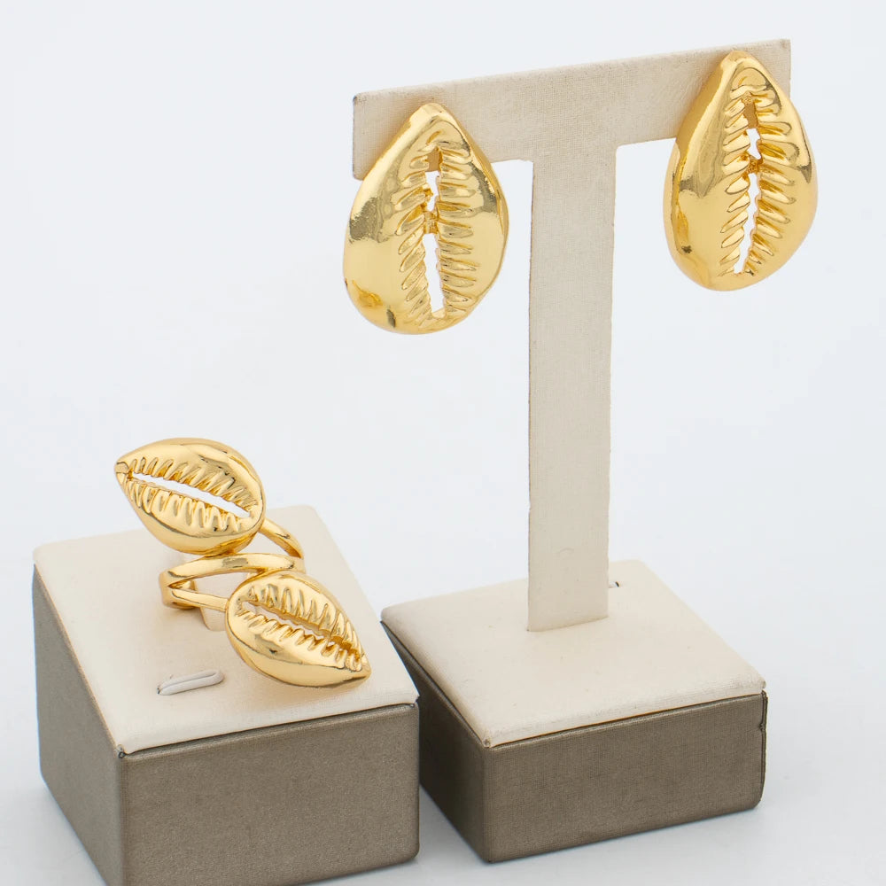 2024 Trend Jewelry Set for Women 18k Gold Plated Earrings and Necklace with Bangle Ring 4Pcs Set for Anniversary Party Gifts