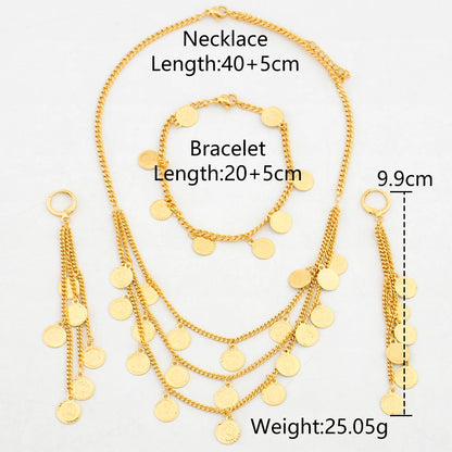 Fashion Bride Jewelry Set Indian Luxury Gold Color Necklace Tassel Earrings with Bracelet Set Dubai Classic Jewellery Party Gift