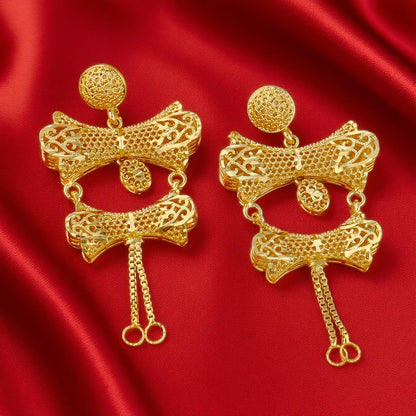 Dubai Gold Color Jewelry Set For Woman Bridal Nigerian African 24K Gold Color Necklace Earrings Jewellery Set Party Gift