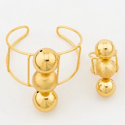 2024 Trend Jewelry Set for Women Gold Color Beads Necklace and Clip Earrings with Bracelet Ring Set for African Dubai Weddings