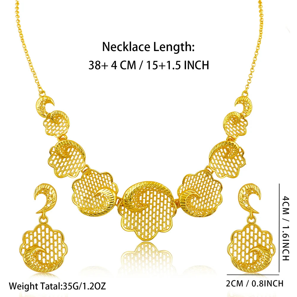 New Fashion Brazilian 24K Gold Color Jewelry Sets Wedding Dubai Necklace Earrings For Women Nigerian Indian Bridal Party Gifts