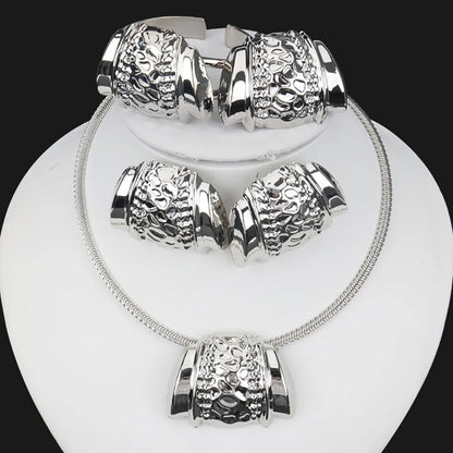 African Women Jewelry Set Pendant Necklace Earrings Weddings Design Bracelet Ring Jewellery Party Bridal Dubai Accessory Gift